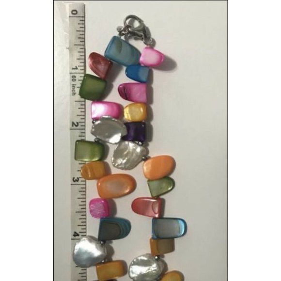 Lucas Lameth LUC 925 CN Sterling Silver Long Colorful Shell Beaded Necklace Vtg - Picture 10 of 11